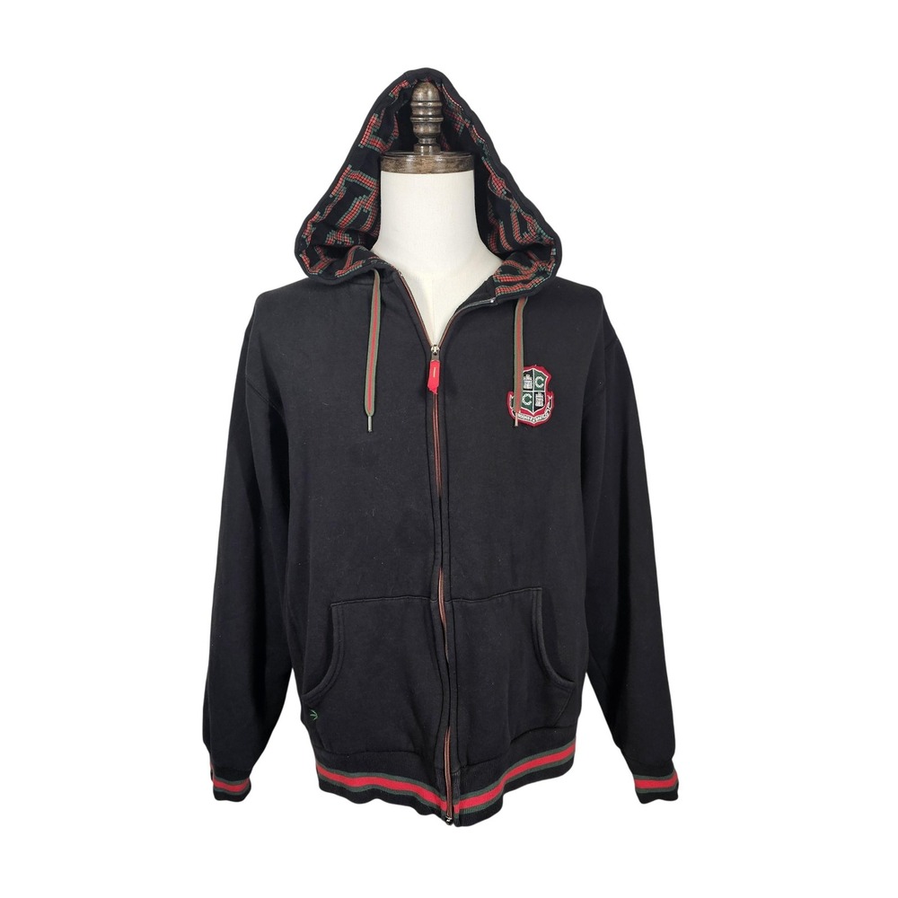 Crooks & Castles Hoodie Mens Large Black Full Zip Crest Streetwear Jacket FLAW**